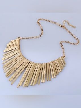 Gold Fringe Statement Necklace - Women's Jewelry. Unique Necklace